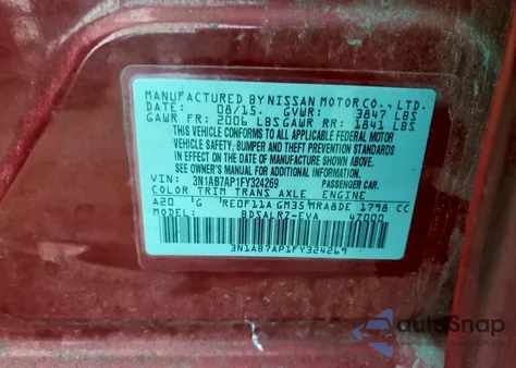 2015 Nissan Sentra S z USA, uszkodzony, nr VIN 3N1AB7AP1FY324269